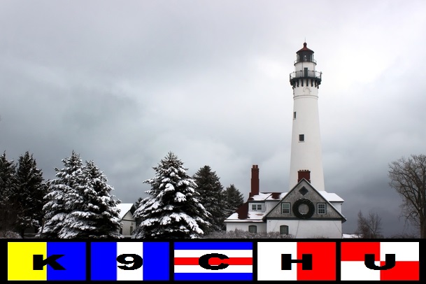 K9CHU lighthouse and nautical flag logo